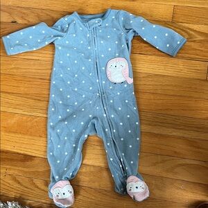 Carter's Blue Polka Dot Footie with Owl Patch